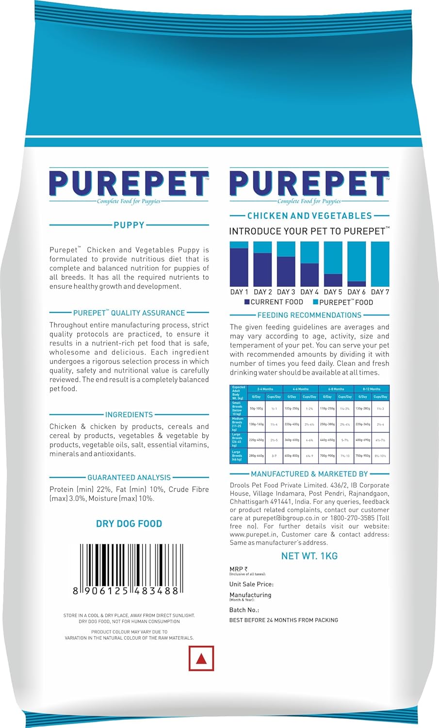 Purepet Chicken & Veg Puppy Dog Food, 1 kg, Granule