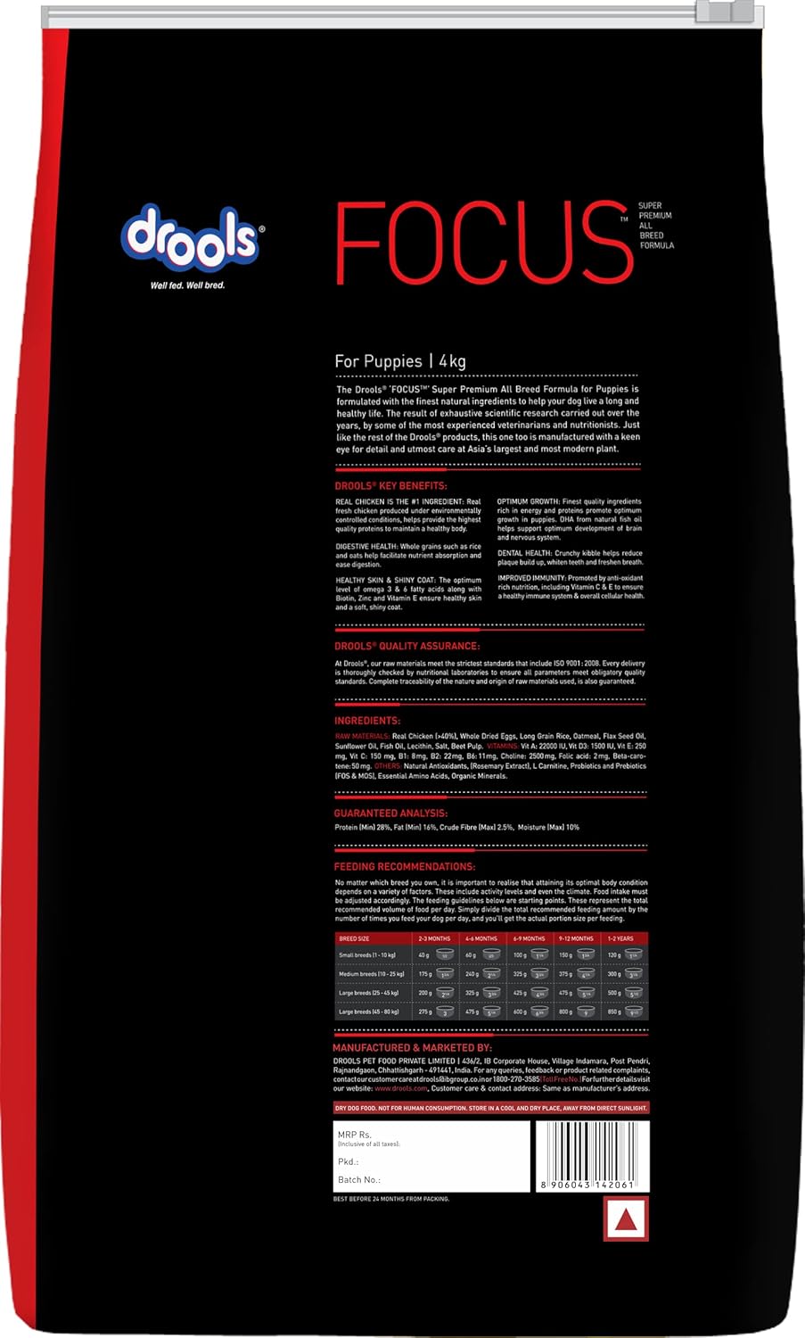 Drools Focus Puppy Super Premium Dry Dog Food, Chicken Flavour, 4kg