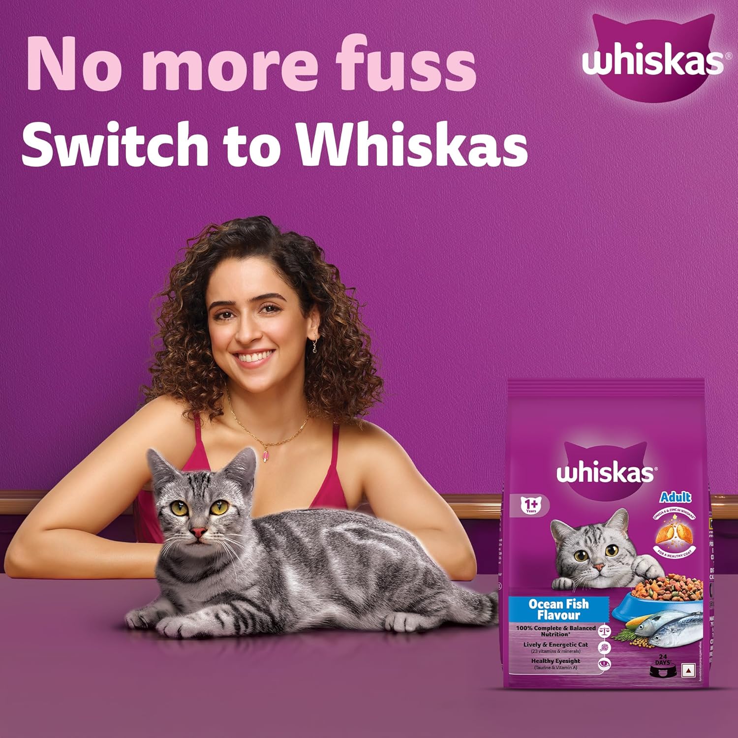 Whiskas Adult (1+ Years) Dry Cat Food, Ocean Fish Flavour, 7 kg, Contains 41 Essential Nutrients, Complete & Balanced Nutrition for Adult Cats