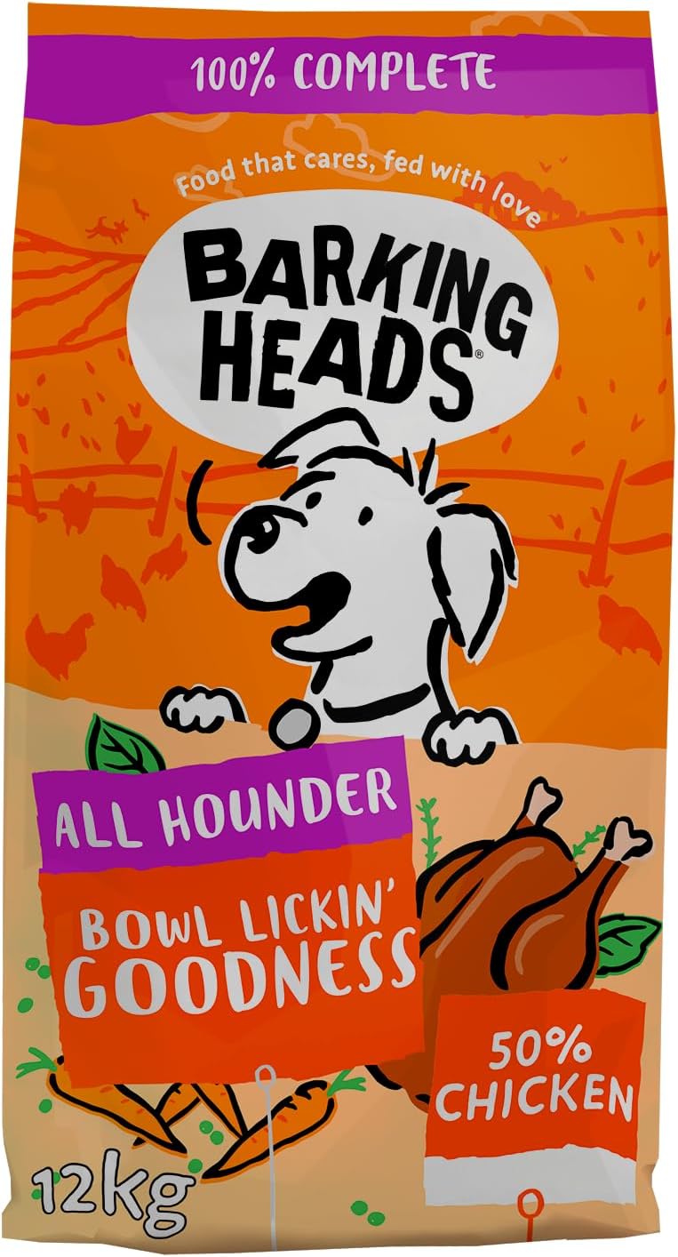 Barking Heads Complete Dry Dog Food - Adult All Hounder Bowl Lickin' Goodness Chicken - Natural Everyday Immunity & Vitality - Vet Approved (12 KG (Pack of 1))
