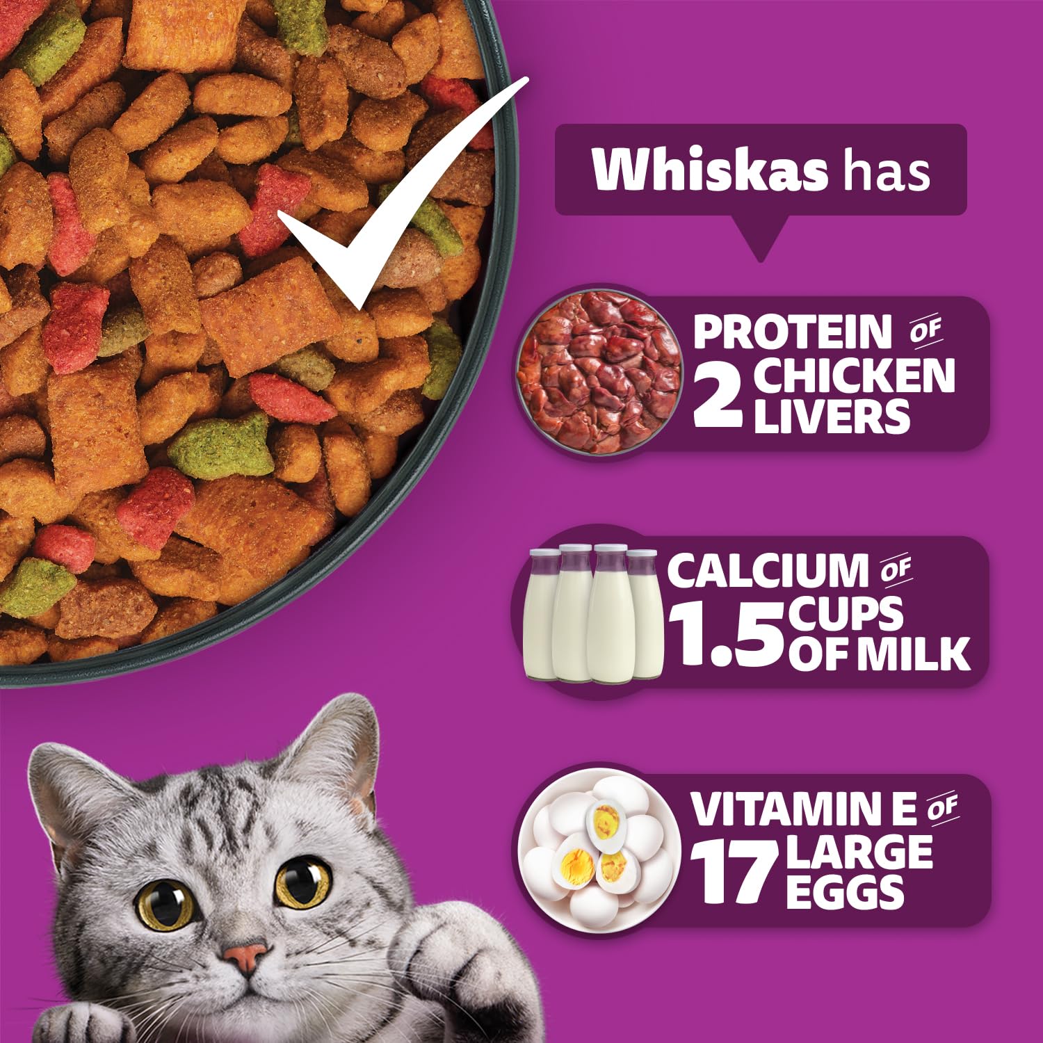 Whiskas Adult (1+ Years) Dry Cat Food, Ocean Fish Flavour, 7 kg, Contains 41 Essential Nutrients, Complete & Balanced Nutrition for Adult Cats