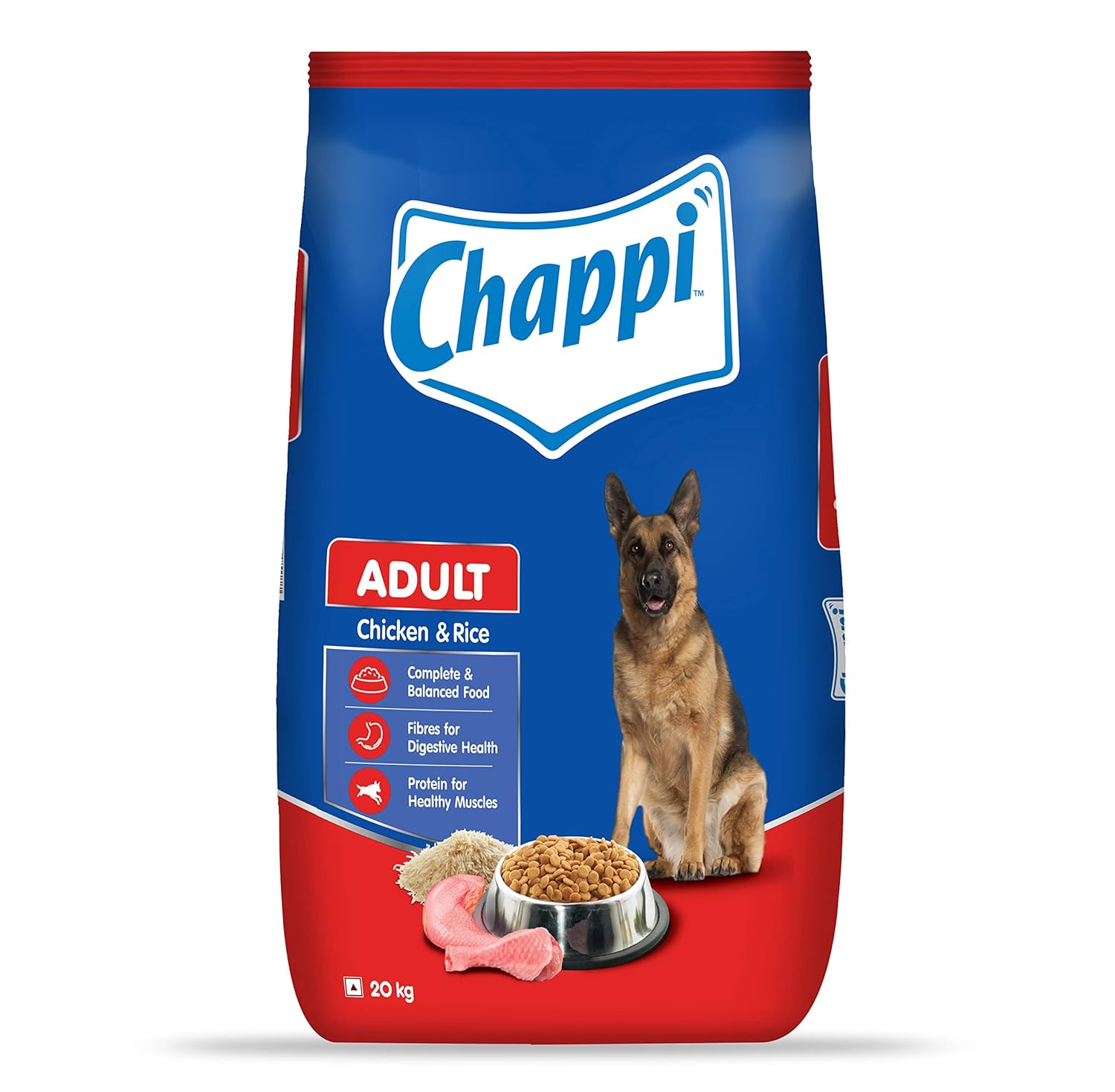 Chappi Adult (1+ Years) Dry Dog Food, Chicken & Rice, 20 kg, Complete and Balanced Food for Adult Dogs