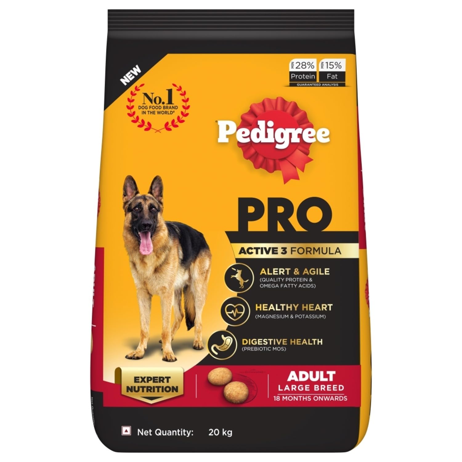 Pedigree PRO Expert Nutrition Active Adult Large Breed Dog (18 Months Onwards) Dry Pellet Dog Food, Chicken, 20kg Pack