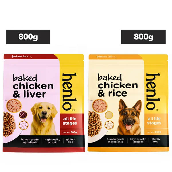Henlo Baked Chicken & Liver and Chicken & Rice Dog Dry Food Combo 800+800