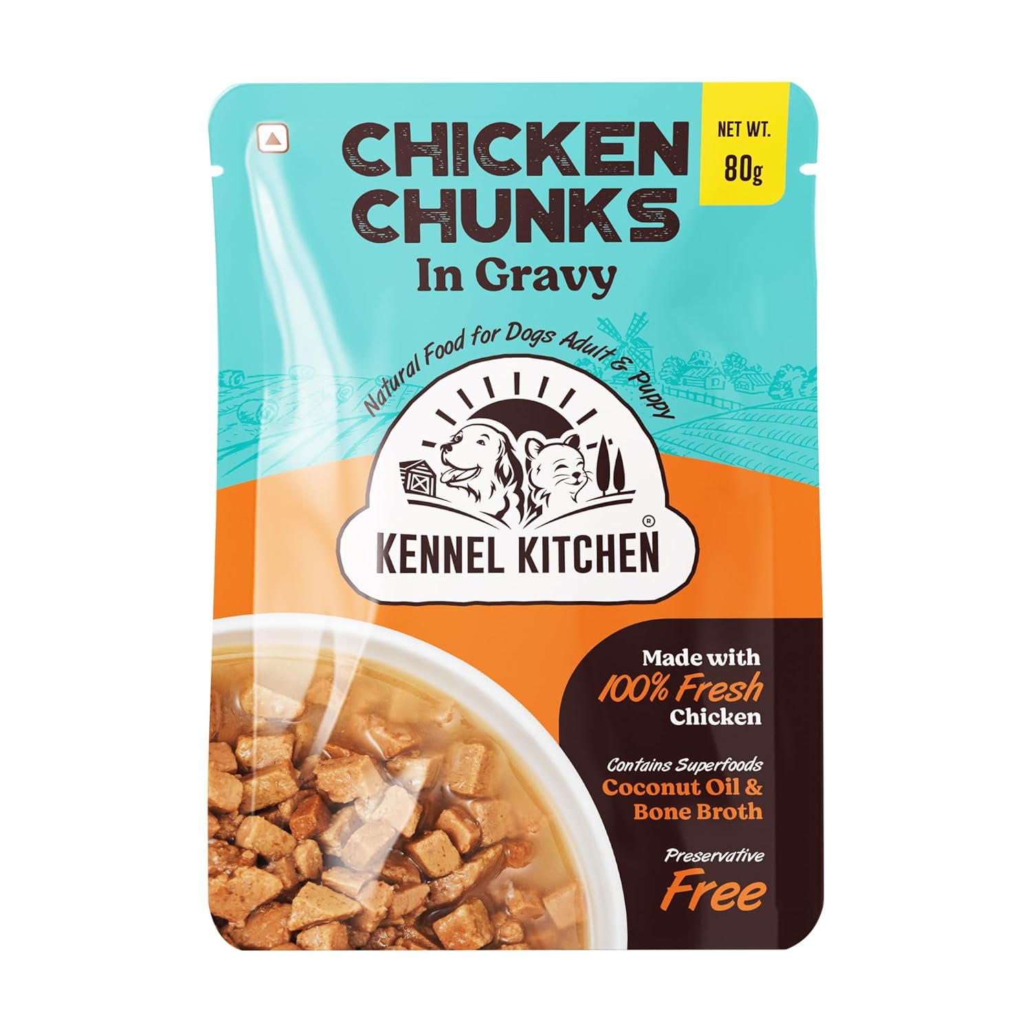 Kennel Kitchen Chicken Chunks in Gravy, 80g (Pack of 12)
