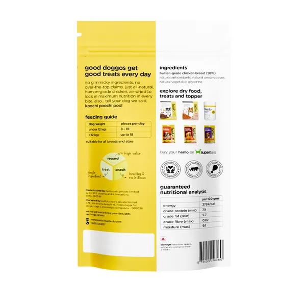 Henlo High Protein Air Dried Chicken Strips Dog Treats