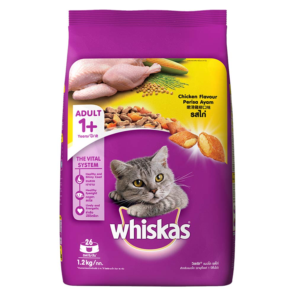 Whiskas Adult (+1 Year) Dry Cat Food, Chicken Flavour, 1.2Kg Pack & Kitten (2-12 Months) Dry Cat Food, Mackerel Flavour, 450G Pack