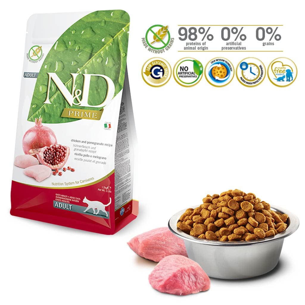Farmina Pet Foods N&D Grain Free Chicken and Pomegranate Adult Cat Food, Pocket Deo for Dogs Free, 5 Kg - Dry