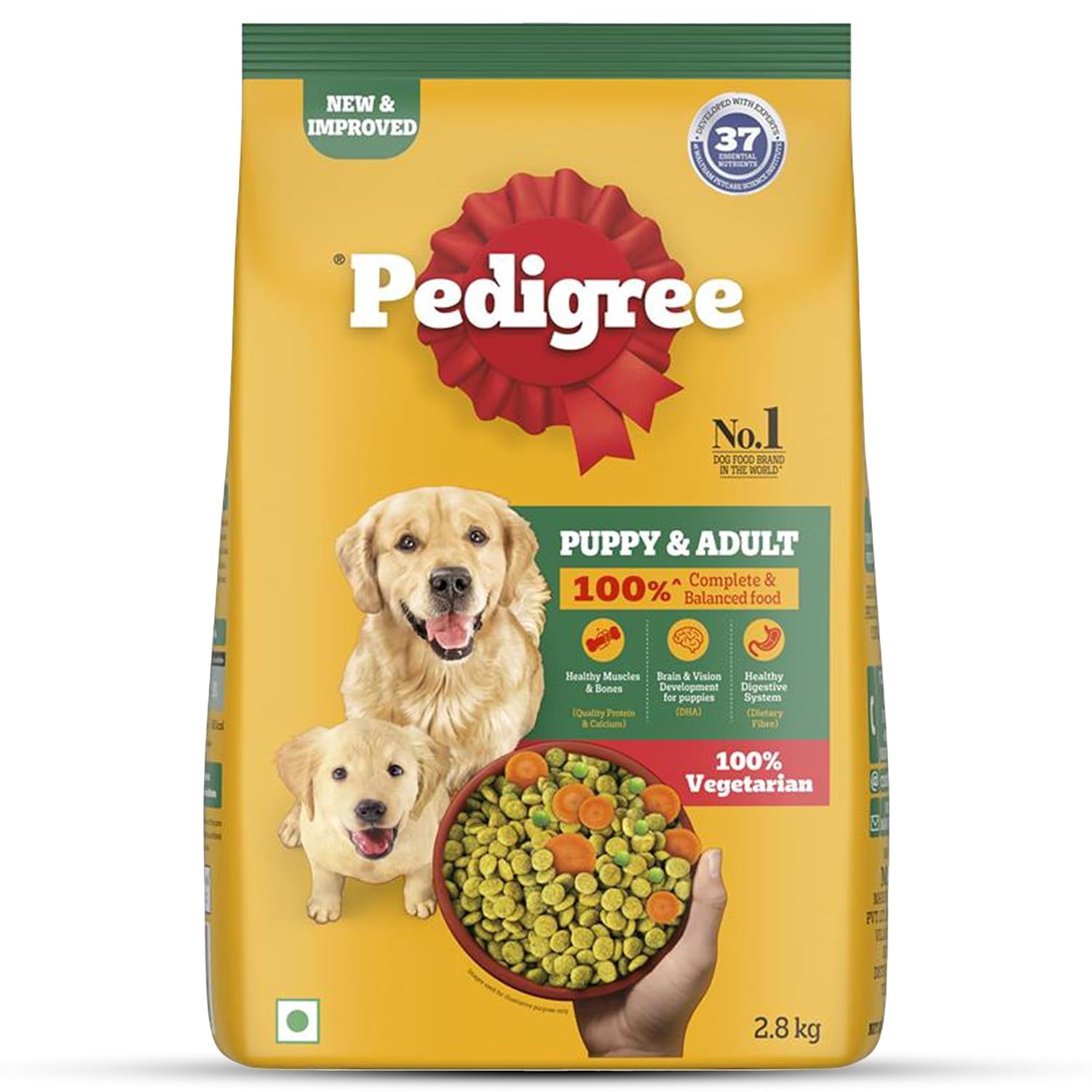 Pedigree Complete & Balanced Dry Food for Puppy & Adult Dogs, 100% Vegetarian, 3 Kg