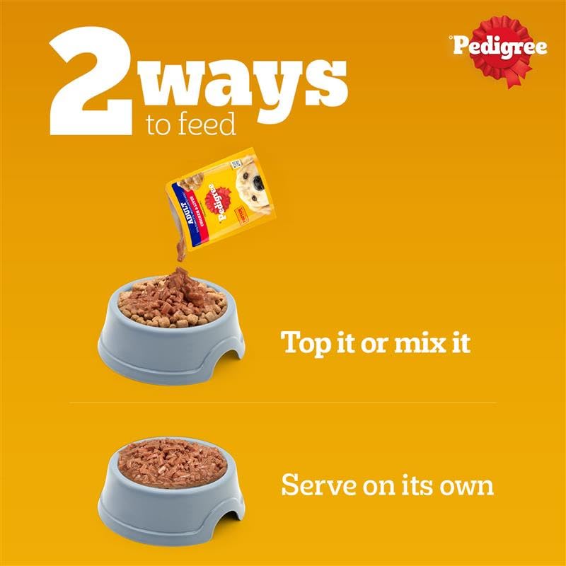 Pedigree Adult Wet Dog Food, Chicken & Liver Chunks in Gravy, 70 g (Pack of 15), Complete & Balanced Meal for Adult Dogs