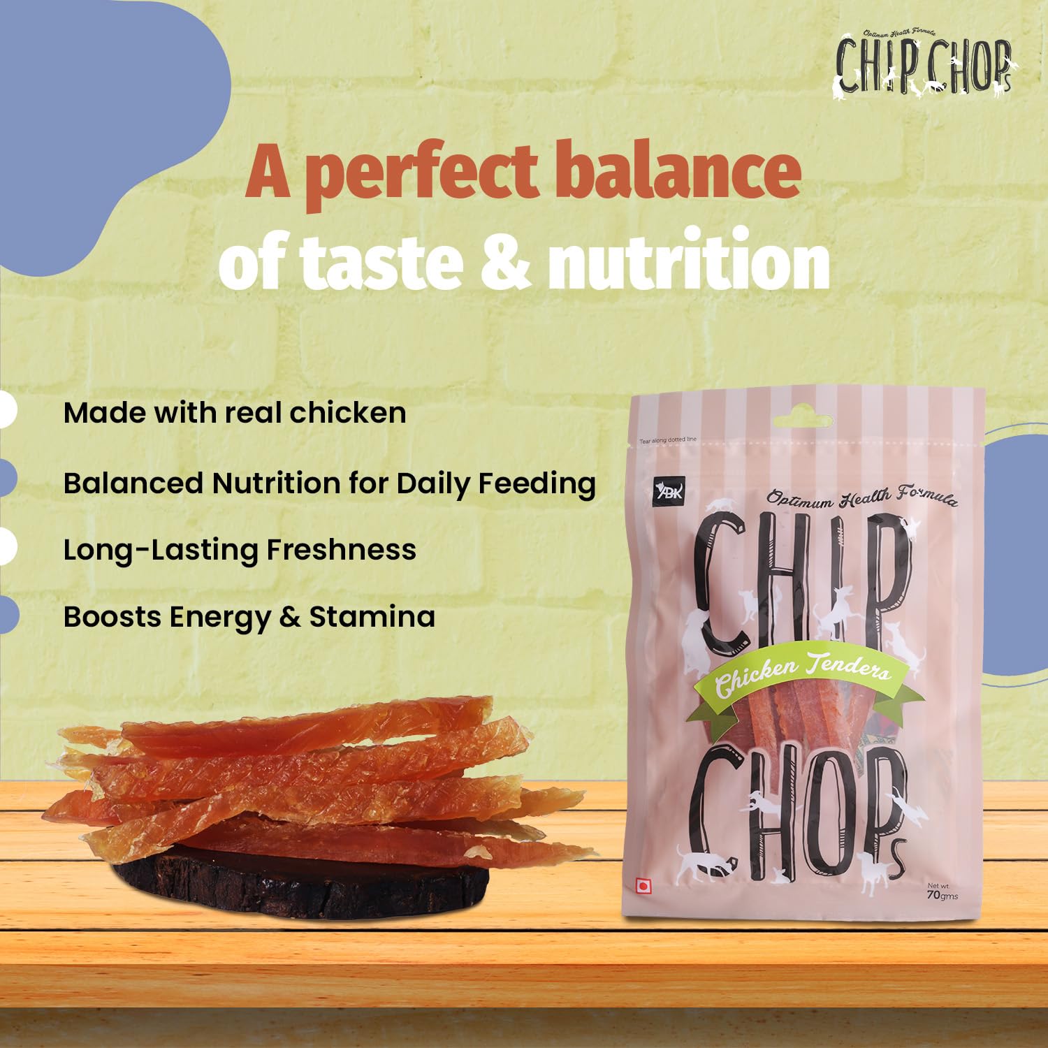 Chip Chops All Life Stages Chicken Tenders Slice, Dry Dog Treat, 70g, Optimum Health Formula