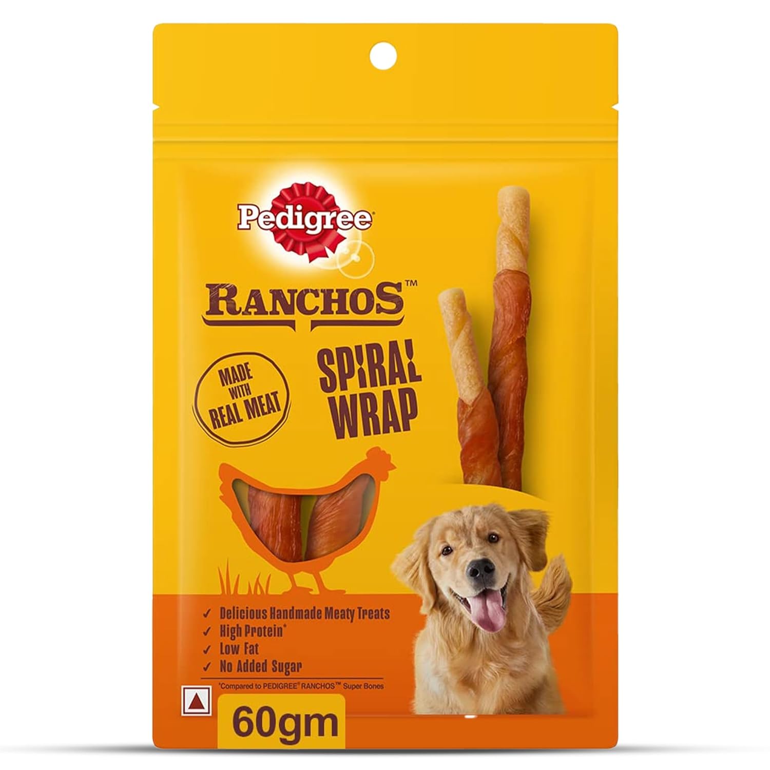Pedigree Ranchos Spiral Wrap (1+ Years) Dog Treats, Chicken & Smokey Lamb Flavour, 60 g, Rich in Protein & Low in Fat With No Added Sugar