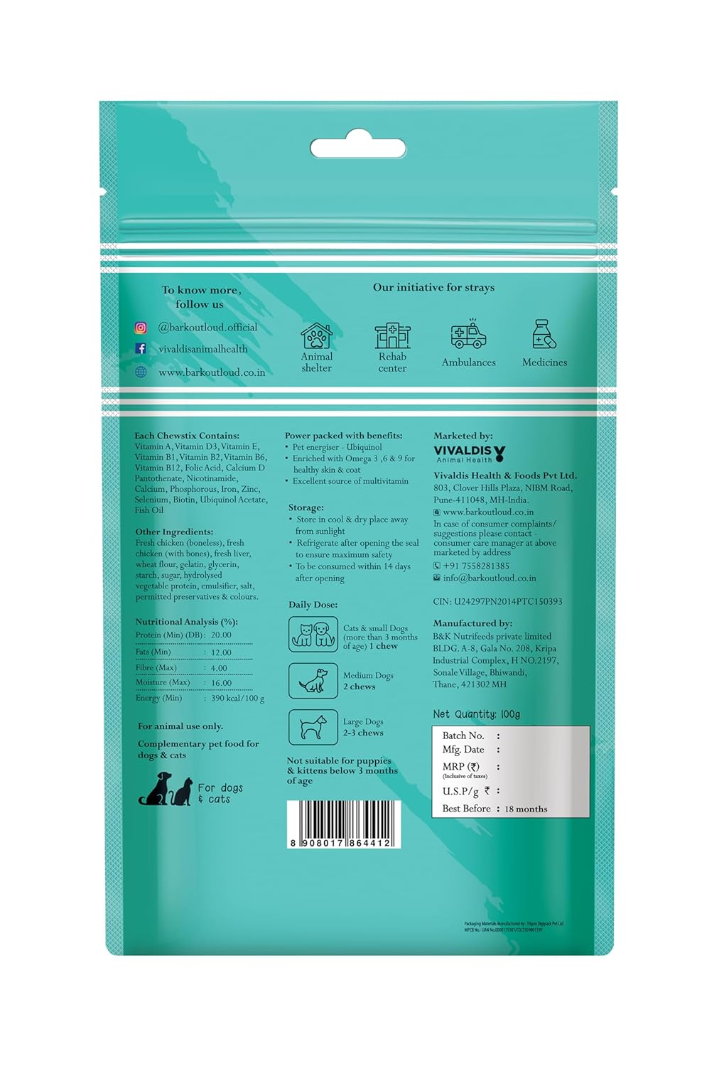 BARK OUT LOUD - Multivitamin Dog Treats, Fresh Chicken Immunity Chewstix with Omega & Zinc to Boost Health & Vitality for Dogs & Cats of All...
