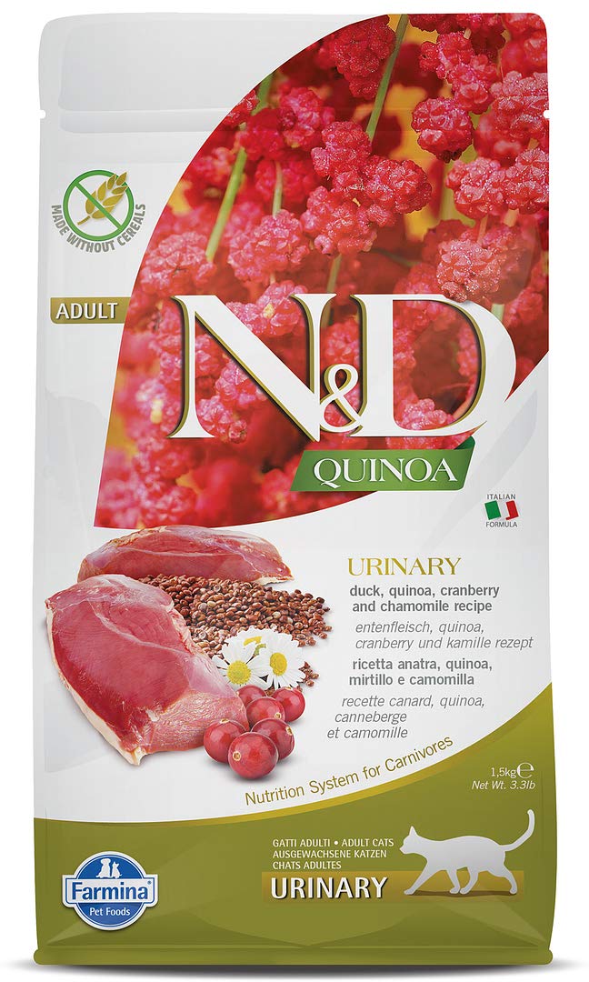Farmina N&D Quinoa Urinary Cat Food | Grain-Free | Duck, Quinoa, Cranberry & Chamomile | Supports Urinary Health | for Adult Cats | 1.5kg
