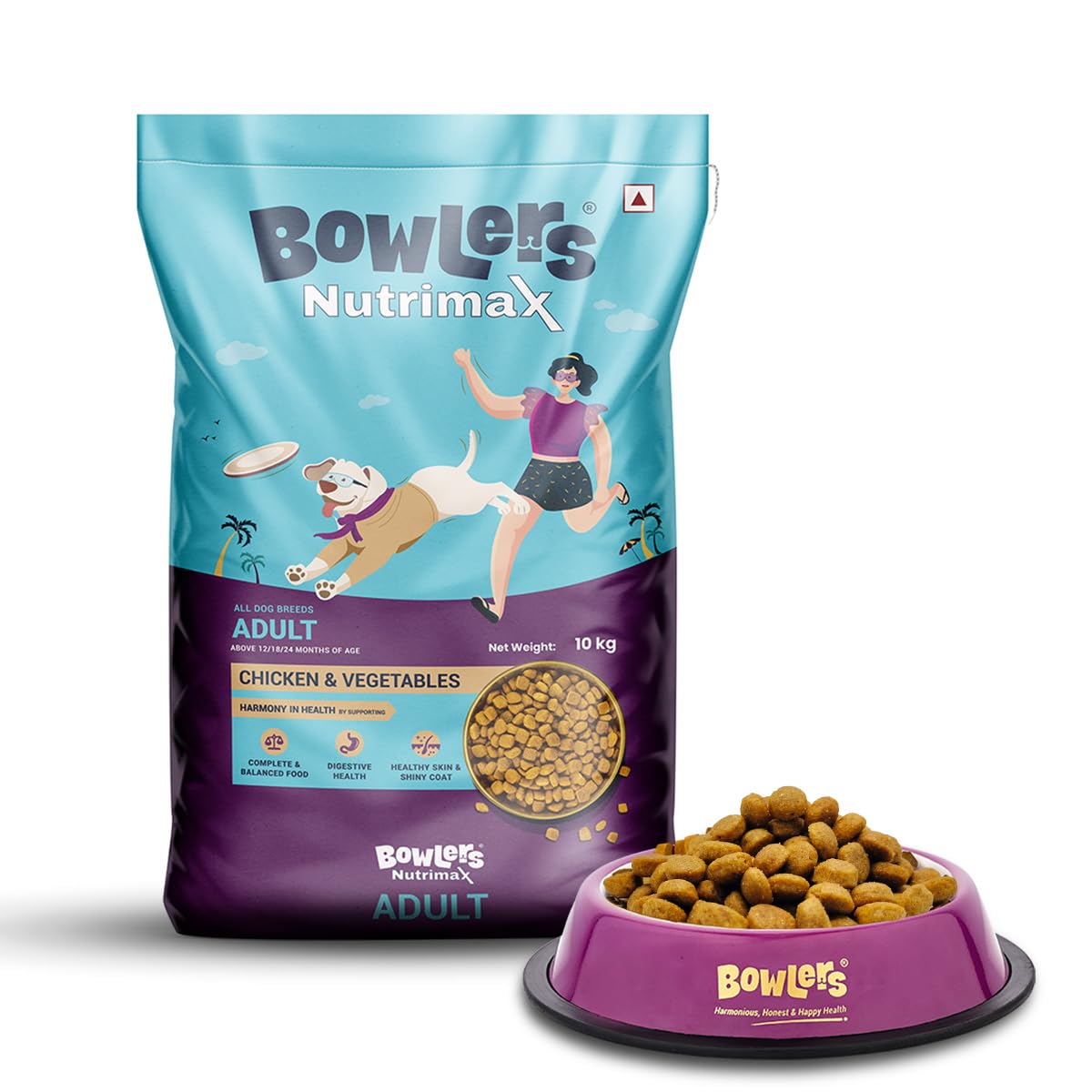 Bowlers Nutrimax Adult Dry Dog Food | Chicken & Vegetables | 10 kg Protein | Complete & Balanced Nutrition | Enriched with Essential Amino Acids